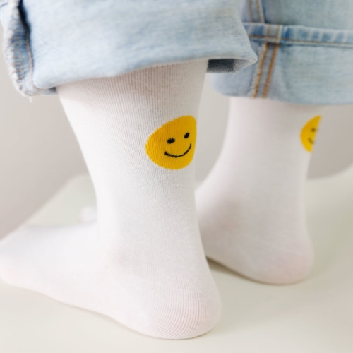 여성 해피 스마일 무지 중목 양말 W2306 5족