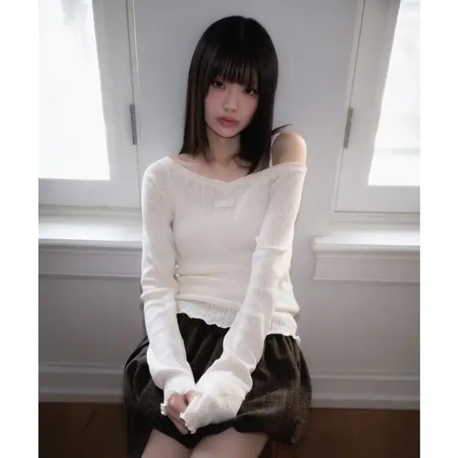 로제프란츠 ROSEFRANTZ Lace Label V-Neck Long Sleeve Ivory RSTSPLS05I1 213504 Iv..