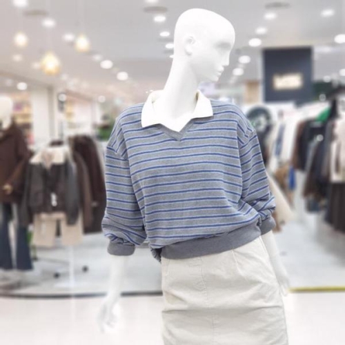 에이비에프지 abfz sh06 기모 안감 줄패턴 루즈 티셔츠 SLBHA1K36A 43417188_이미지