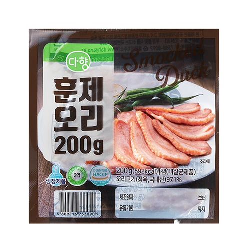 다향오리 슬라이스되어 간편한 다향 훈제오리 200g이미지입니다. 누르면 해당 게시물로 새창이동합니다.