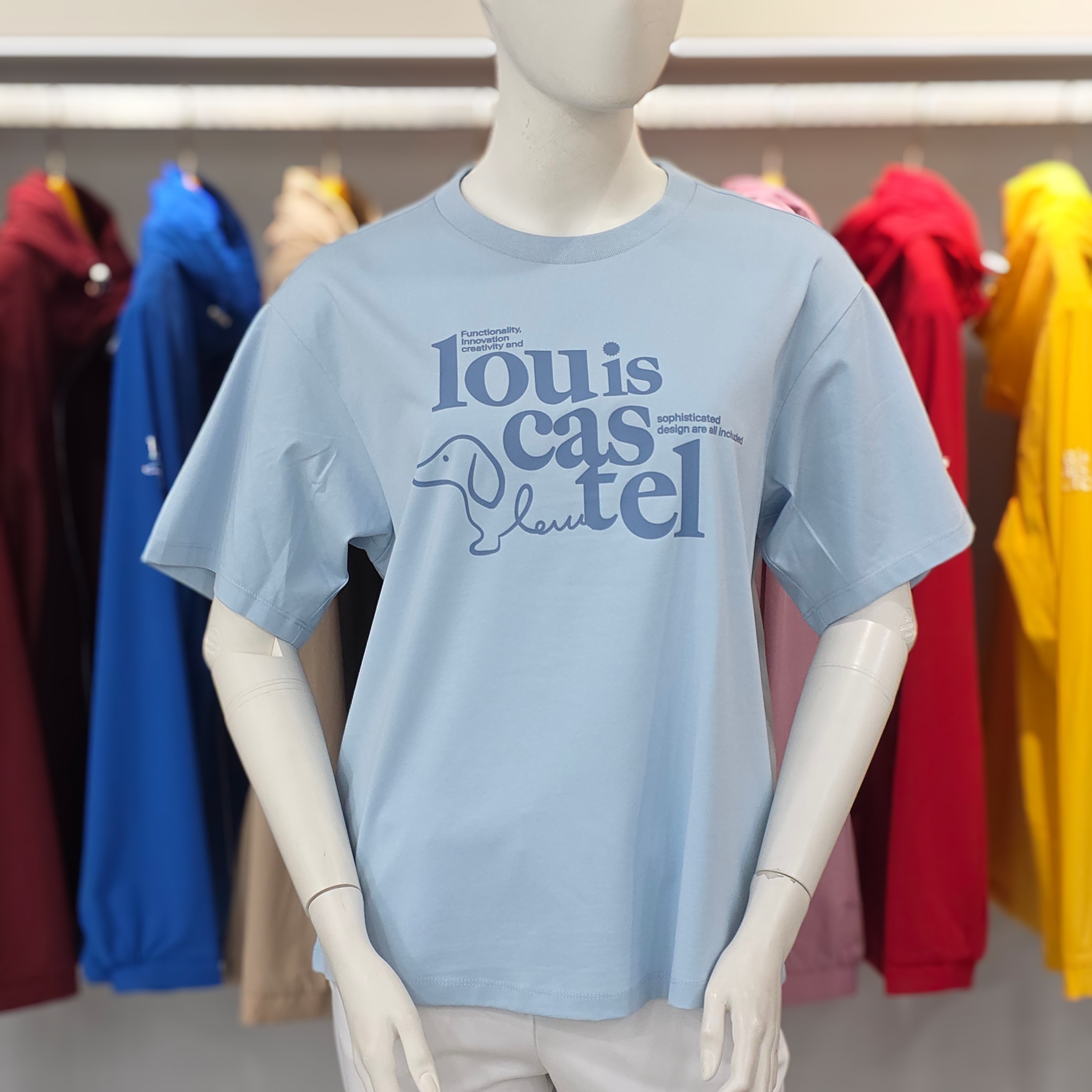 루이까스텔 SS 여성 오버핏 강아지 로고 그래픽 데일리 라운드 반팔 티셔츠 7LOTS404L 100 블루 100_이미지