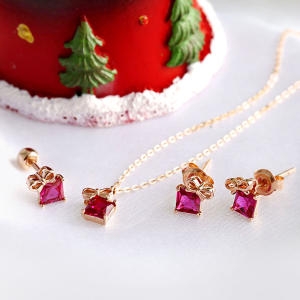 비앤비골드 14K 리본 선물상자 루비 주얼리세트 (귀걸이+목걸이)_NPS29467_이미지