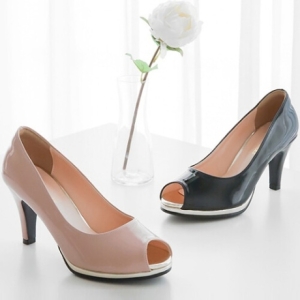 슈즈 애나멜 골드 여성 여자 구두 펌프스 오픈토 힐 8cm 2color qmn3801