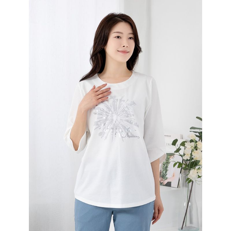 엄마옷 실버 해바라기 라운드 7부 티셔츠 MQG127292 마담 미시 중년여성 빅사이즈 할머니옷 50대 60대 70대