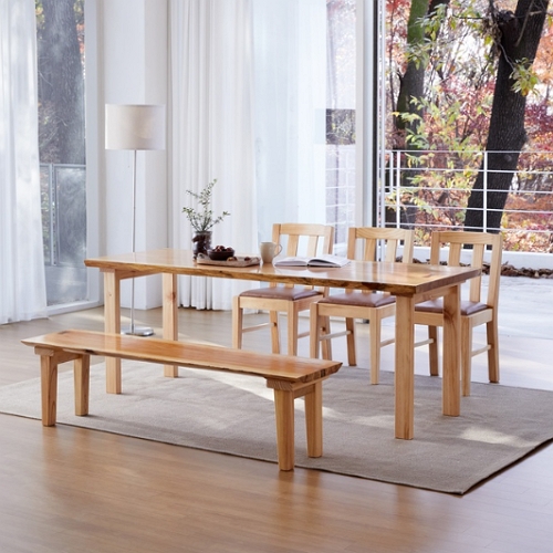 프라이드리빙 해찬솔원목이야기 우드슬랩 북미산오크 통원목 식탁 1800 (의자3개+벤치1개)