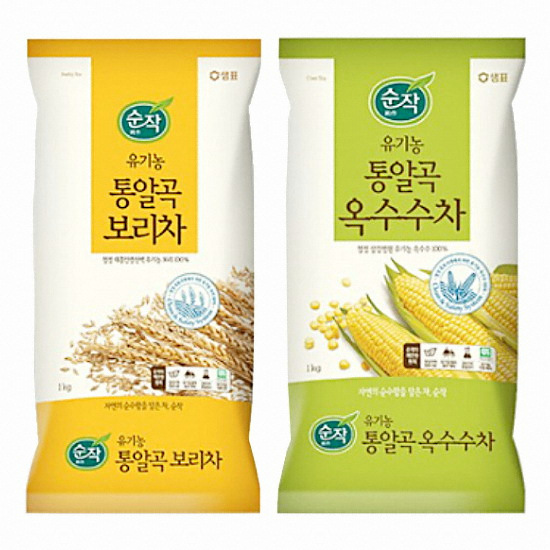 샘표식품 유기농 통알곡 보리차 1kg + 유기농 통알곡 옥수수차 1kg