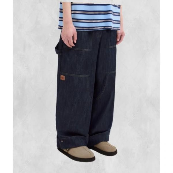 트릴리온 레인 슬럽 사이드 버튼 롤 업 와이드 데님 팬츠 인디고 276292