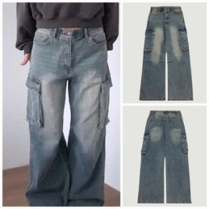 여성 히든밴딩 수퍼 와이드 카고 데님_틸 10480-155-603-10