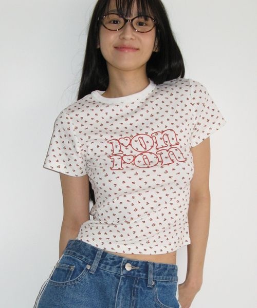 론론 RONRON FLORAL LOGO SLIM CROP T SHIRT WHITE RR25BST4276WH 813790_이미지