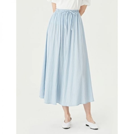 플라스틱아일랜드 플레어 허리 밴딩 끈 루즈핏 롱 스커트 PQTWS020_이미지