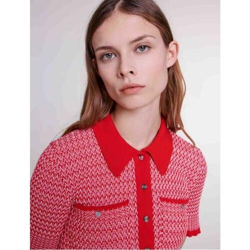 마쥬 가디건 Short herringbone polo shirt Red MFPCA00494