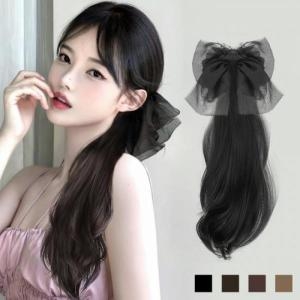 쉬폰 리본 C컬 분리형 집게 가발 SD-230333/포니테일/묶은/포인트/패션/부분/가발핀/피스/머리/볼륨/헤어