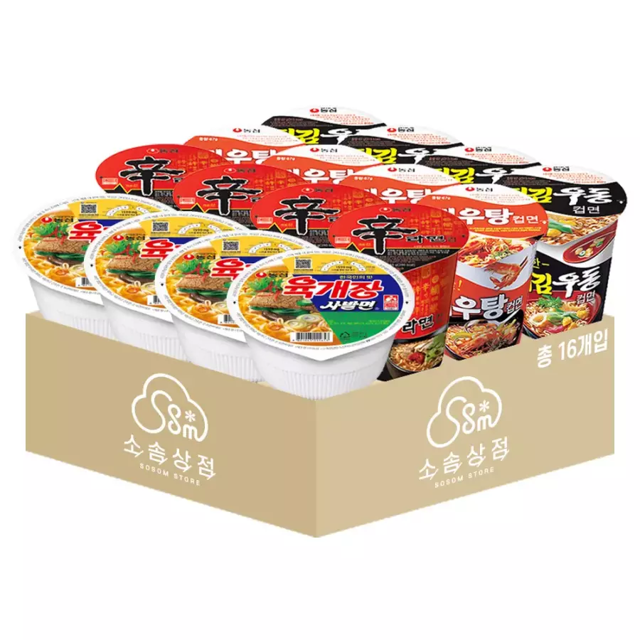 농심 <b>육개장</b> <b>사발면</b> 4개 + 신라면 4개 + 새우탕컵 4개 + 튀김우동 4개