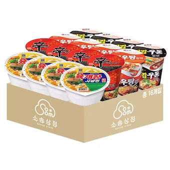 농심 <b>육개장</b> <b>사발면</b> 4개 + 신라면 4개 + 새우탕컵 4개 + 튀김우동 4개
