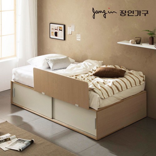 장인가구 벤스 슬라이딩 높은 빅수납 가드형 침대 SS (본넬스프링)_이미지