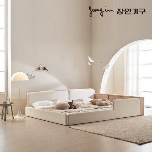 장인가구 하랑 패브릭 슬림헤드 기본형 패밀리침대 SS+SS (매트별도)_이미지