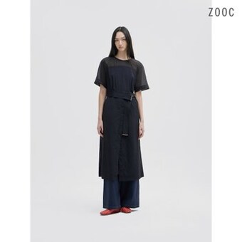 ZOOC 시스루 포인트 사선 절개 벨티드<b>원피스</b> BK_V262MSE934