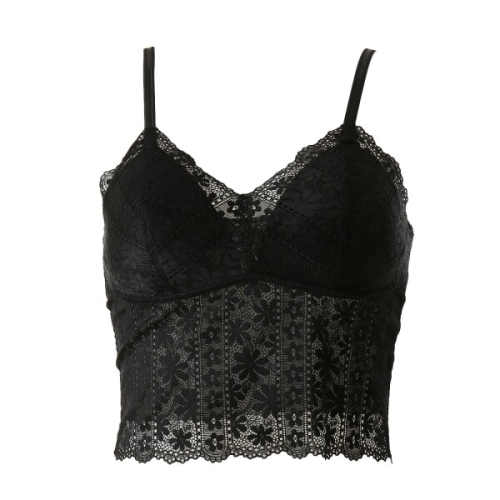 크롭탑브라 여름필수템 플라워레이스 블랙 크롭 컵란쥬 VLGC853BK