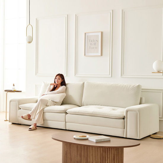 동서가구  클라우드 구스 아쿠아텍스 패브릭 소파 4인용 (스툴별도)