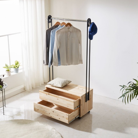 네오 케이모 2단 서랍 이동식 일자 행거 800