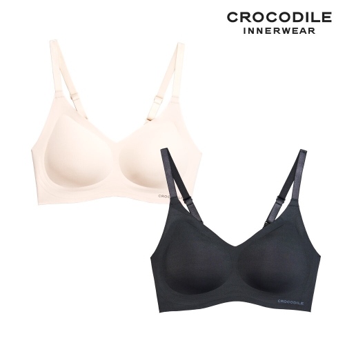 크로커다일 언더웨어 감탄브라 소프트 쿨인견 쉘론 볼륨핏 패드일체 후크형 브라2종 베이지 블랙 CDWBR5N2122