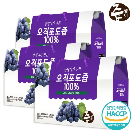 케이에프한국자연농산 즙쟁이 오직포도즙 100% 70ml 30포 (3개)