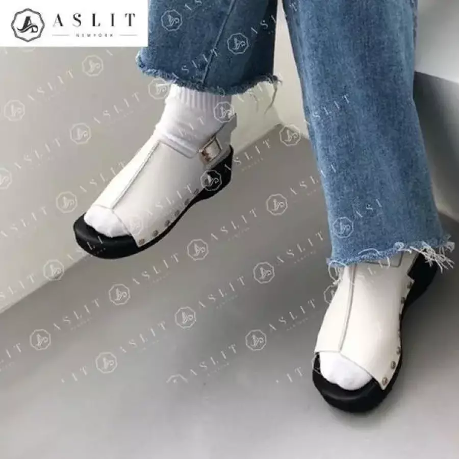토 오픈 사이드 찡 통굽 키높이 슬링백 샌들 9754766A