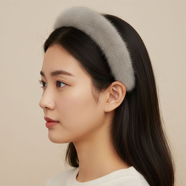  로얄 597MTN55 럭셔리 4color 풀스킨 밍크 퍼 헤어 밴드 머리띠 그레이