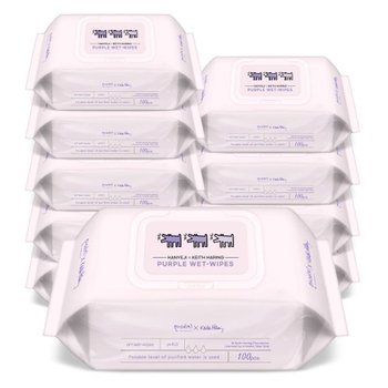 한예지 키스해링 퍼플 물티슈 캡형 100매 (10팩)