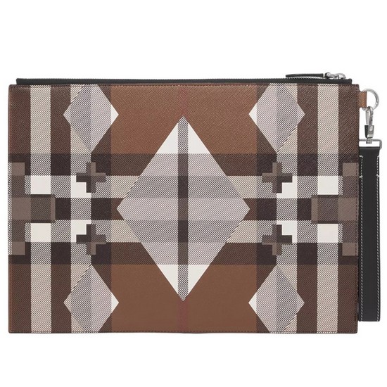 버버리 라지 지오메트릭 체크 레더 지퍼 파우치 8050795