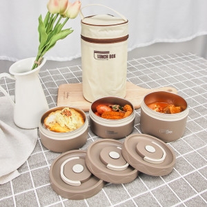 키친구 수능 초등 스텐 도시락통 분리형 3단 원형 런치박스 도시락가방 포함