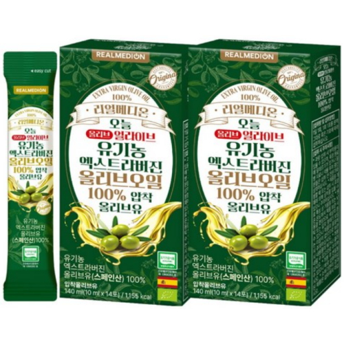 리얼메디온 오늘 올리브 얼라이브 유기농 엑스트라버진 올리브오일 140ml (10ml x 14포) (2개)_이미지