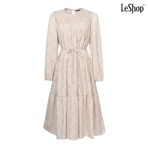 르샵 체크 패턴 리본 끈 캉캉 원피스 DP1OW016A