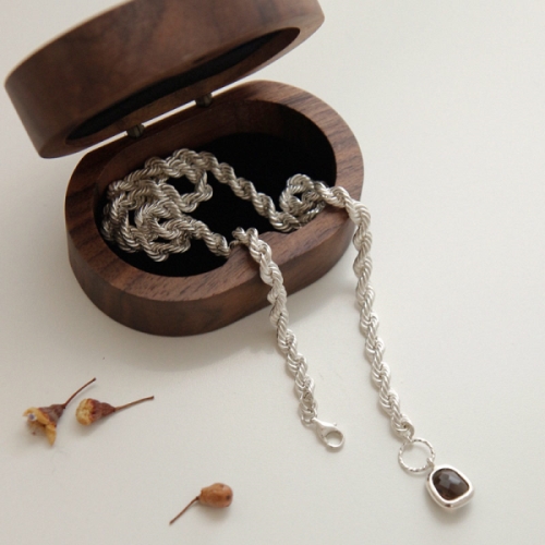 바이데이지 여성 문스톤 원석 할로우 로프체인 실버 목걸이 Bn0538_이미지