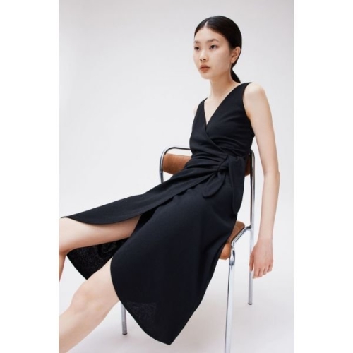 H&M HM 흐앤므 텍스처 랩스타일 드레스 블랙484464