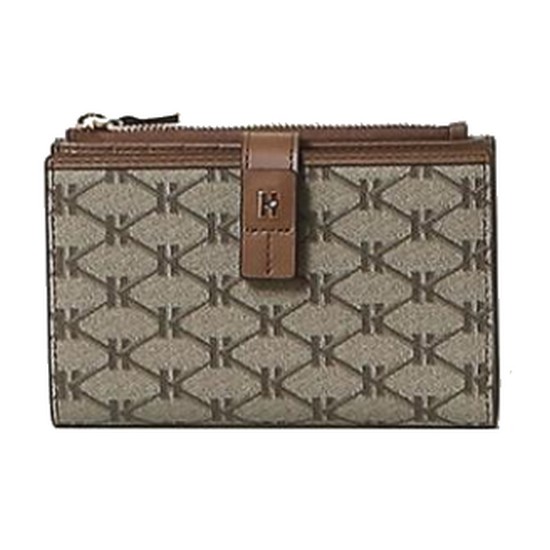 LF 헤지스ACC 브라운 시그니처 패턴 가죽 중지갑 HIWA3F884W2