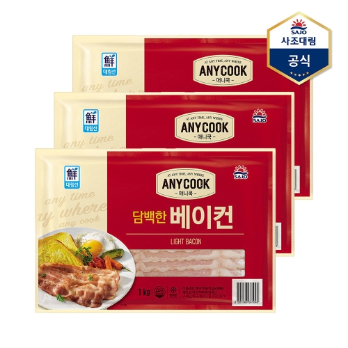 사조대림 대림선 애니쿡 담백한베이컨 1kg (3개)