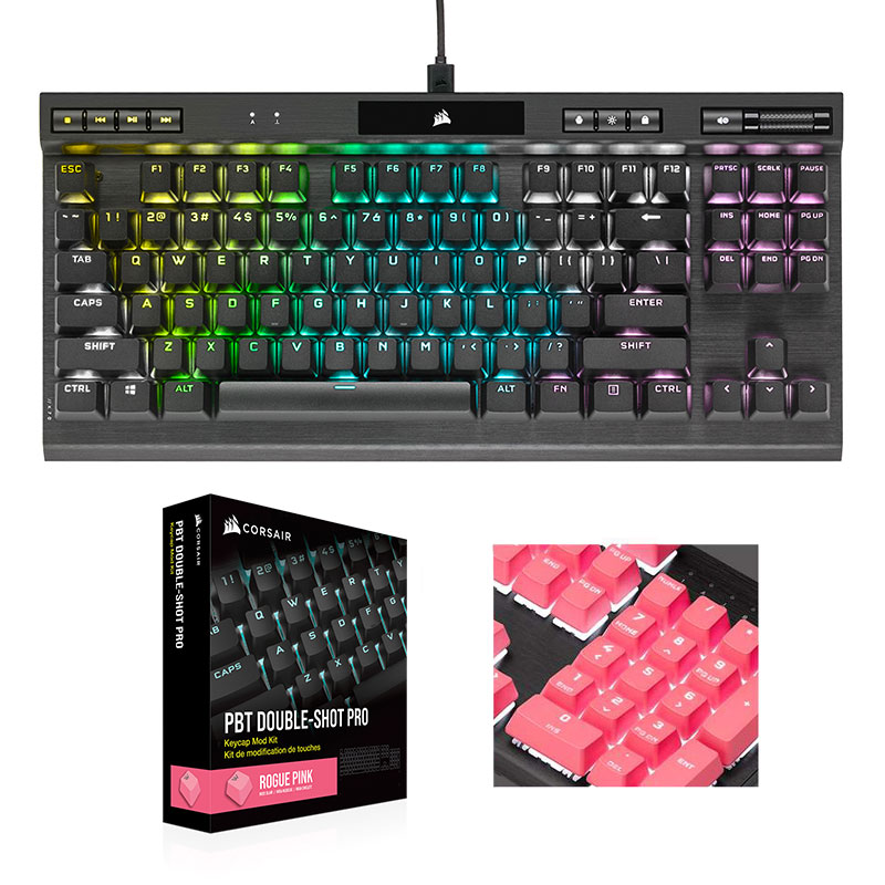 CORSAIR K70 RGB TKL CHAMPION+PBT Double-shot Keycaps Pro (저소음 적축, 핑크)_이미지