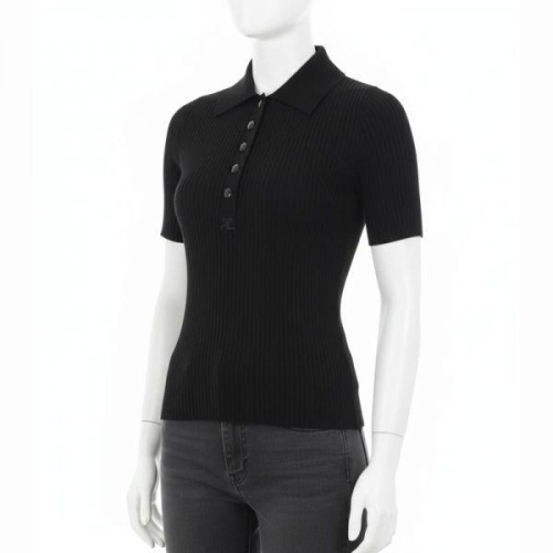 아이코닉 쿠레쥬 꾸레쥬 COURREGES 로고 자수 리브 카라 니트 124MPO017F