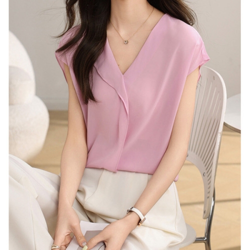 기타 패션시그널와이러플넥 캡소매 핑크 블라우스 E545FB_이미지