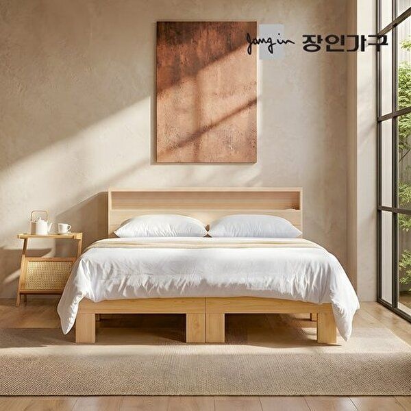  장인가구 온숨 편백나무 통원목 헤드형 침대 Q [매트별도]
