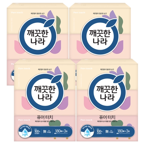 깨끗한나라 퓨어터치 미용티슈 180매 (3입) (4팩(12입))_이미지