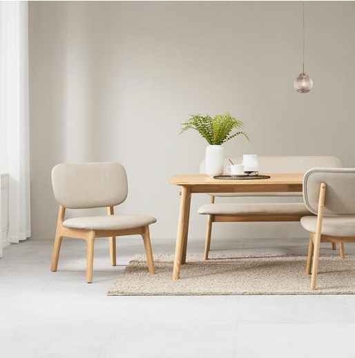 헤닝 마이홈 낮은 원목 식탁 1400 (의자2개+벤치1개)_이미지