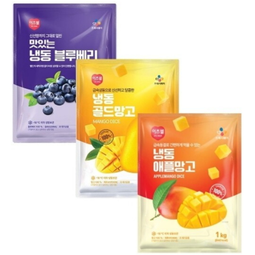 이츠웰 맛있는 냉동 블루베리 1kg + 냉동 애플망고 1kg + 냉동 골드망고 1kg (1개)_이미지