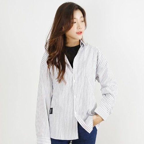 보드미 보리  루즈핏셔츠 여성 사각줄 셔츠 남방 캐주얼 여자옷 +# W391A9D_이미지