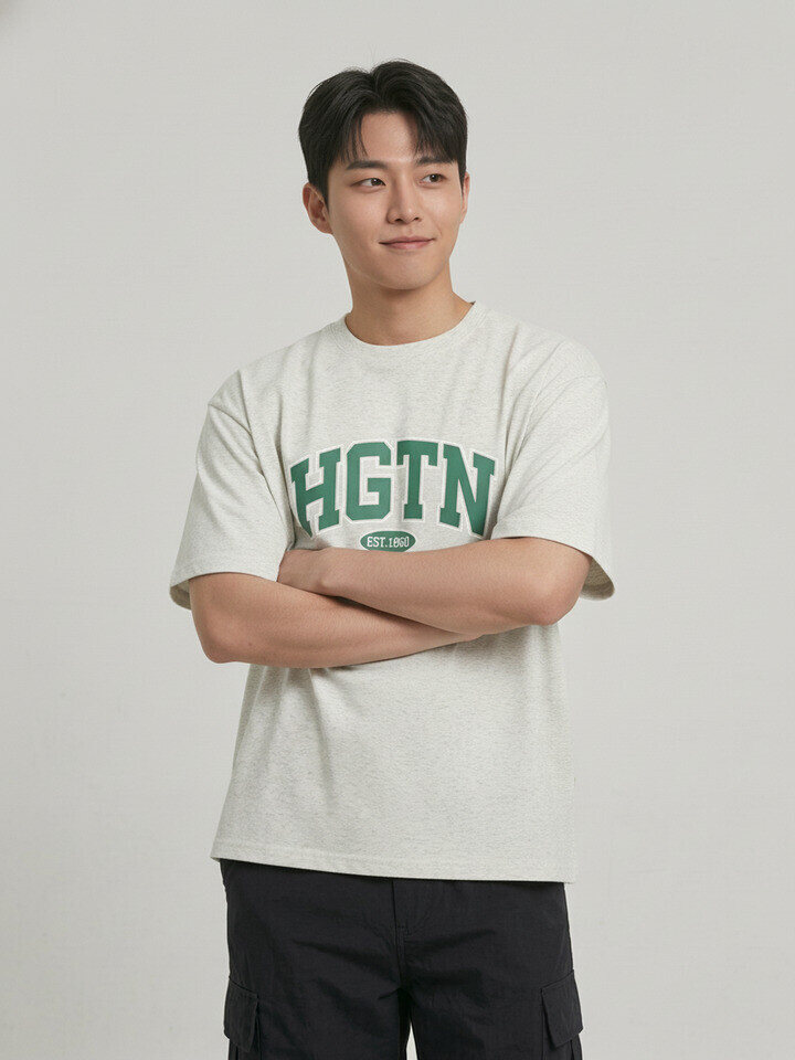 공용 HGTN 레터링 반팔 티셔츠_101 10570-031-414-31 라이트베이지101 L005
