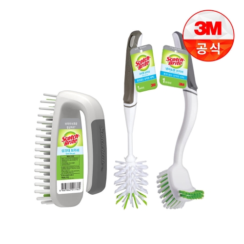 스카치브라이트 주방청소용 브러쉬 3종 그레이 유리병+설거지+싱크대