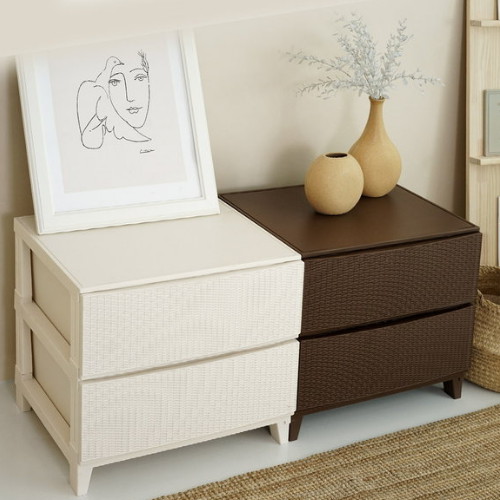 가든 라탄 서랍장 와이드형 2단