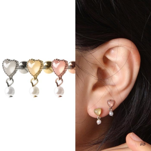미니아트 써지컬 투명 캔디 하트 진주 드롭 피어싱 10931758