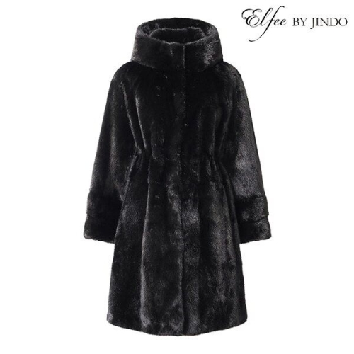 진도 여성 Elfee 풀스킨 휘메일 밍크 후드 롱코트 E8W3EC14